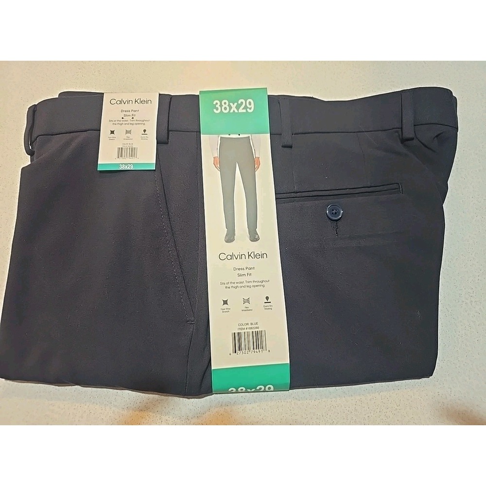 Calvin Klein Men's Slim Fit Stretch Flat Front‎ Dress Pant (38x29, Blue)